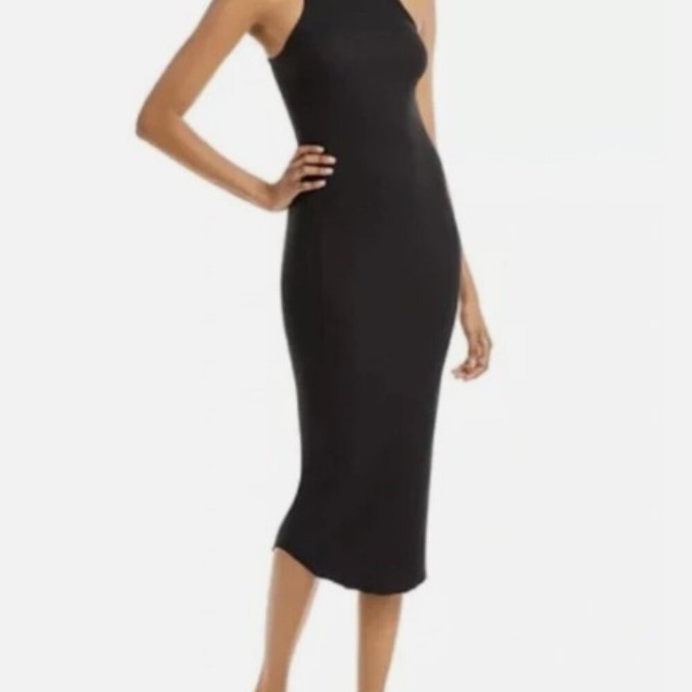 Rag & Bone Midi Tank Dress XL Black “Moon” Rib Knit Bodycon NEW